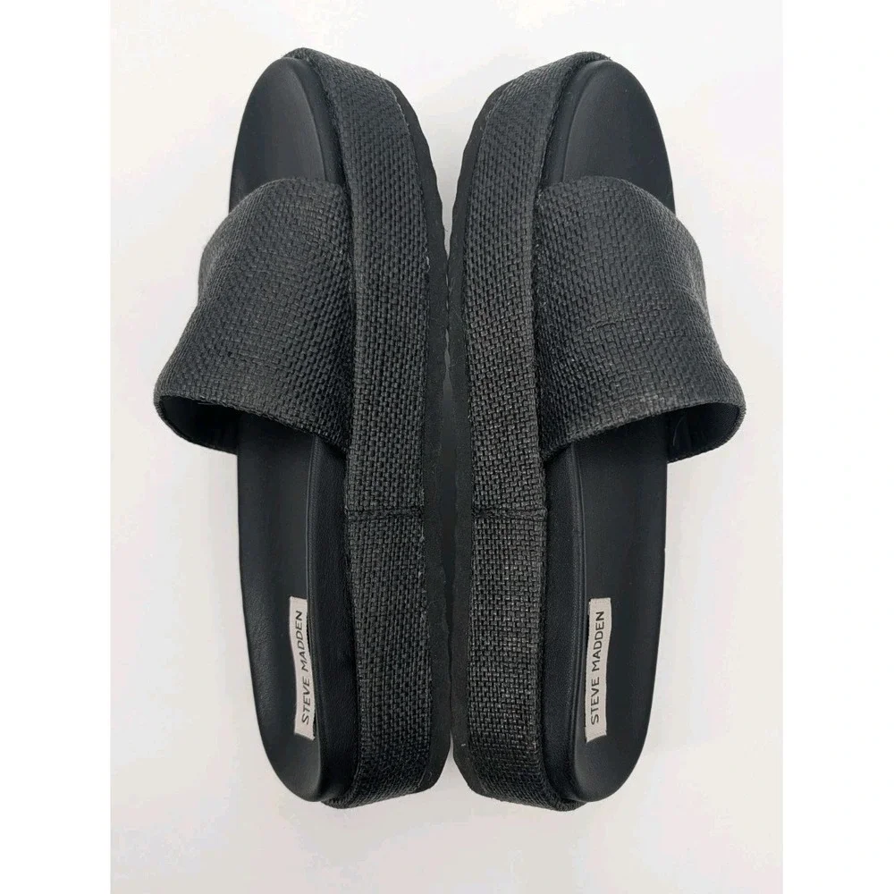 Steve Madden Kasper Slide Black Woven Platform Slip Ons Size 10 - Picture 5 of 9